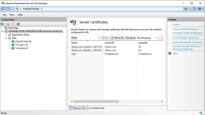 “Sunucu Sertifikaları” (Server Certificates)